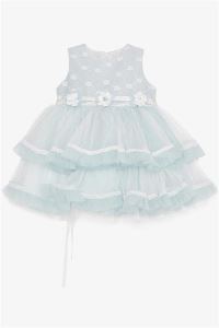 Roselya Baby Girl Evening Dress with Tulle Laced Flower Accessories Light Blue 6 Months2 Years