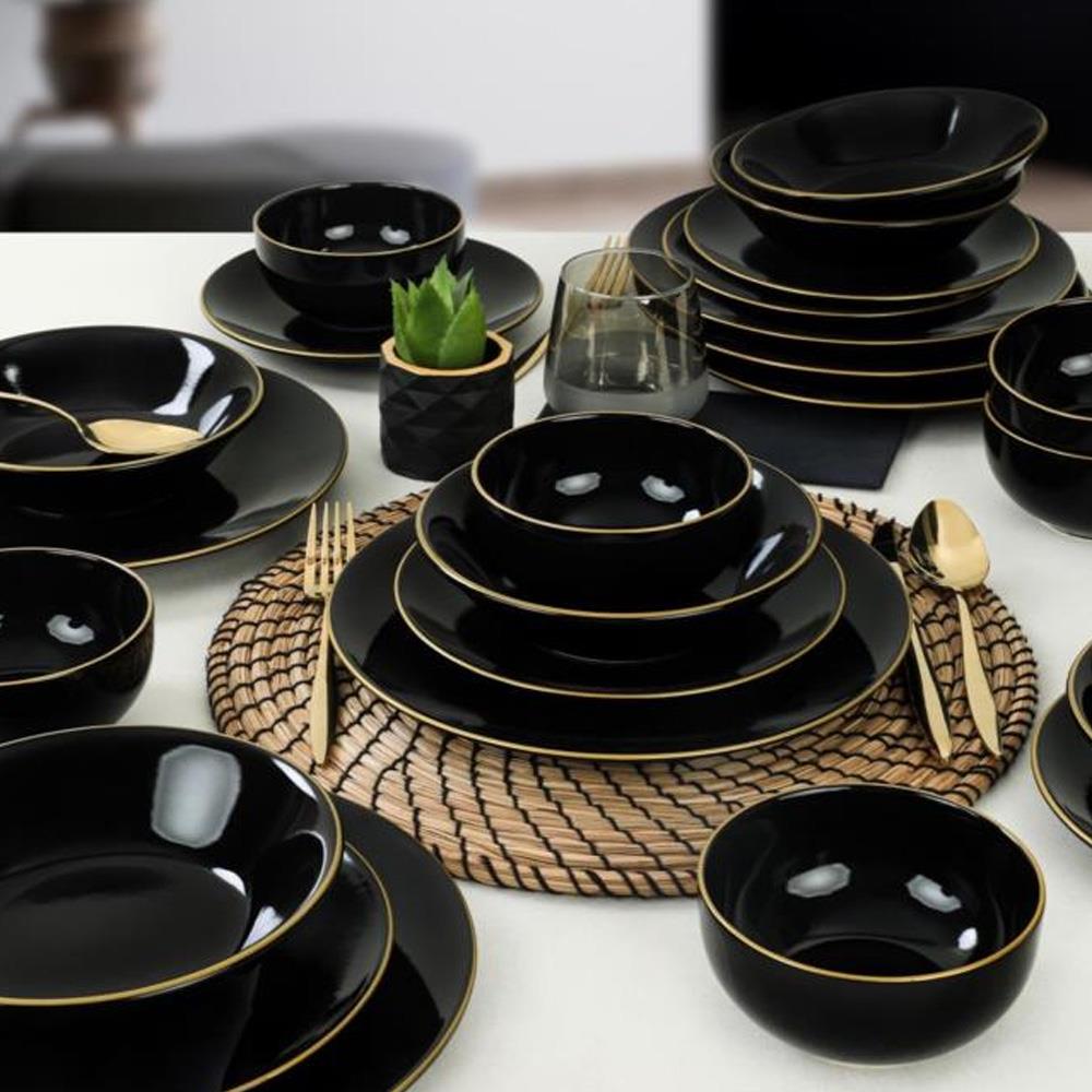 Keramika Aegean Black Gold Dinnerware 24 Pieces for