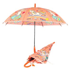 Düdüklü Çocuk Şemsiyesi Turuncu Unicorn Desenli