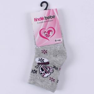 Kız Bebek Gri Kelebekli Havlu Soket Çorap 0-6 Ay