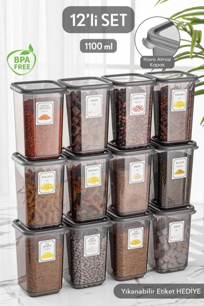 Meleni Home 12'li Set Melly Sızdırmaz Kapaklı Kare Erzak Saklama