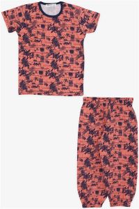 Breeze Baby Boy Short Sleeve Pajama Set Mixed Pattern Orange 9 Months