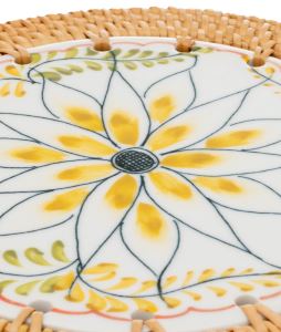 Koza Home Meander Rattan El Örme Sarı Çiçek Desenli Dekoratif Nihale 20cm 8924