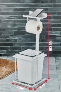 Vipgross Multifonksiyonel Kare Stant Çöp Kovası WC Kağıtlık Ve Telefon Tutucu Beyaz