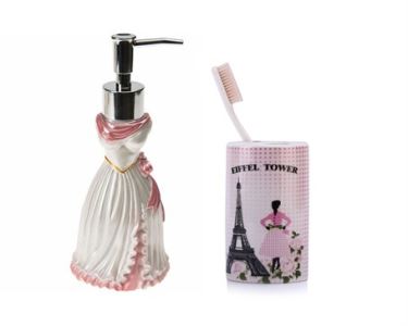 Sıvı Sabunluk Ve Diş Fırçalık 2 Li Banyo Seti,Lady Ve Paris