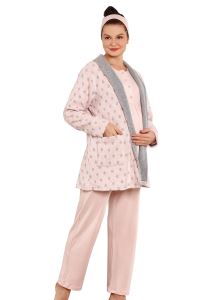 3802-Kar Tanesi Lizözlü Hamile Pijama-Loğusa Takım