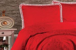 Evlen Home Begonvil Yatak Örtüsü 3 Parça Ponponlu Kırmızı