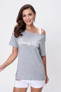 Beverly Hills Baskılı Garnili T-Shirt Gri