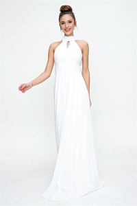 Boyun Bağlamalı Uzun Tül Abiye Elbise Beyaz