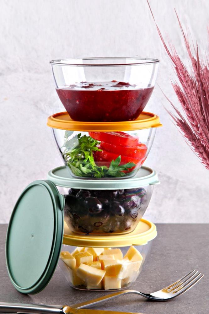 Kitchen Life 4'lü Aura Kapaklı Kahvaltılık Kase Saklama Kabı Seti