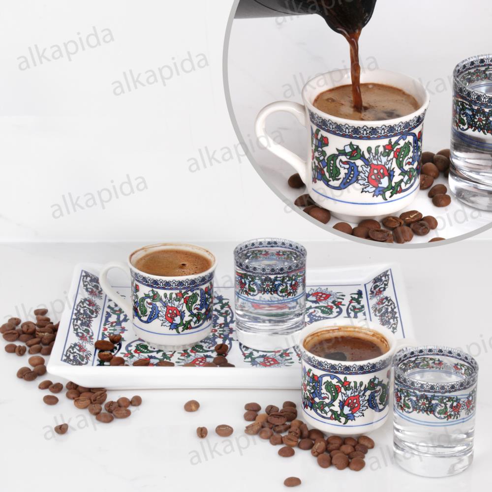 Aybaba Store 2 Person Coffee Presentation Cup Set Topkapı Tile Patterned.