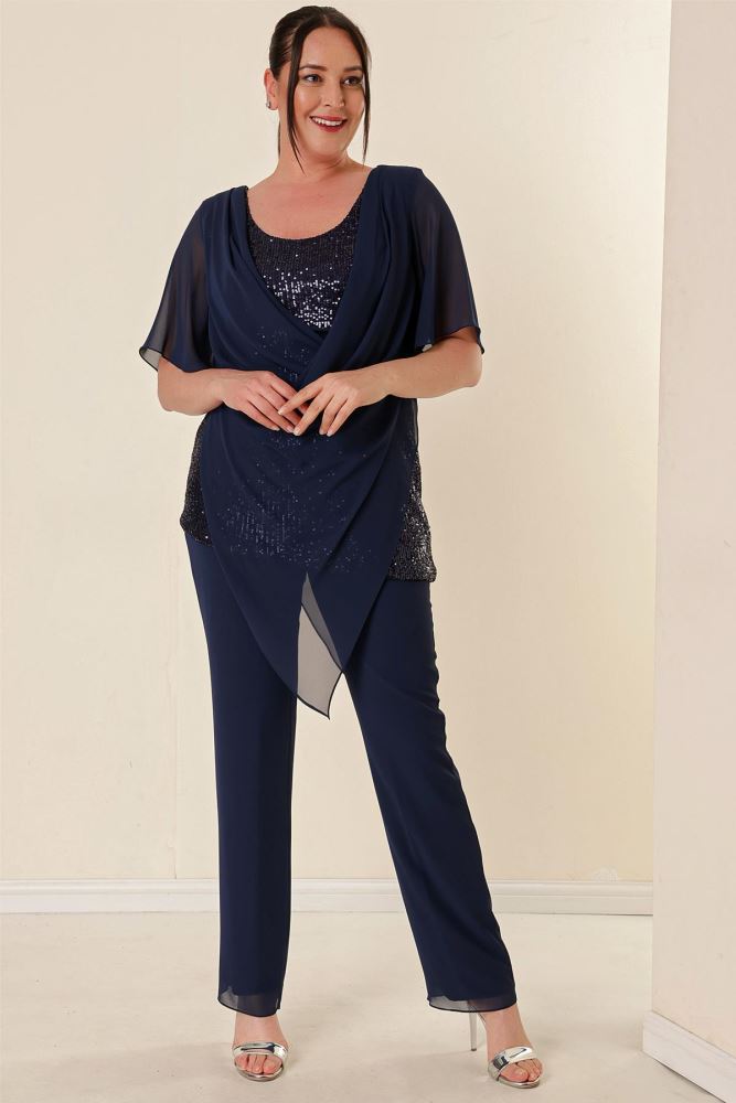formal dress blouse and pants Flolia Occasion Setup Wedding Pants Dress Separate with Bow Tie Sheer  Peplum Blouse Tapered Pants Wedding Invitation Party Dress [Washable] main image 0