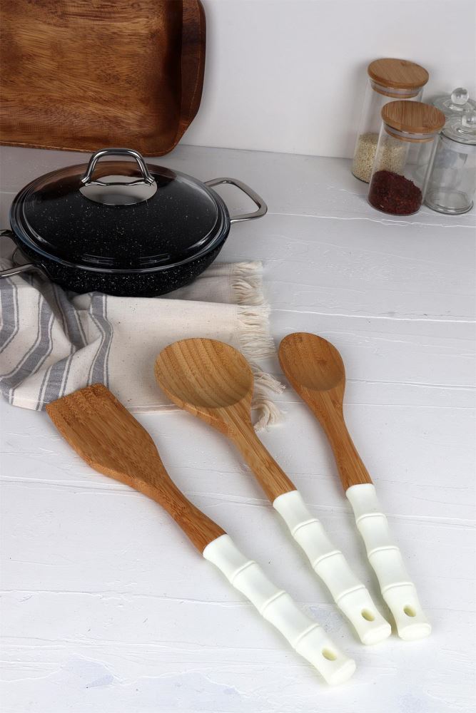 HOMENIVA 3Piece Silicone Handle Bamboo Serving Set.