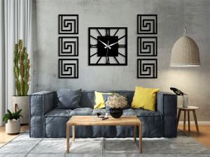 KEMSON Dekoratif Yan Tablolu Duvar Saati Seti Siyah Ev Dekorasyonu
