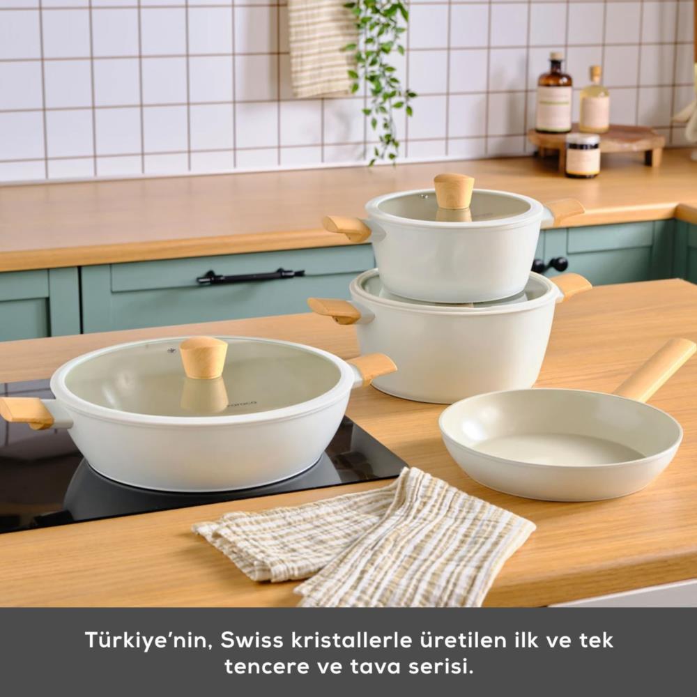 Karaca Swiss Crystal Almond Cream İndüksiyon Tabanlı 7 Parça