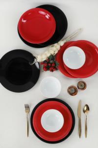 Keramika Ege Degrade Kırmızı-Siyah-Krem Yemek Takımı 12 Parça 4 Kişilik