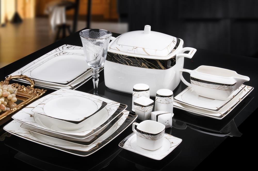 Sevenly 56 Pieces Square Bone Porcelain Dinnerware