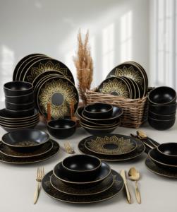 Keramika Mat Siyah Topkapı Yemek Takımı 48 Parça 12 Kişilik