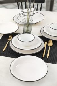 Keramika Ege Beyaz Siyah Fileli Yemek Takımı 12 Parça 4 Kişilik