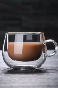 Perotti çift cidarlı 2 li cam çay kahve fincanı-çift cam kulplu kupa fincan 160 ml.12471