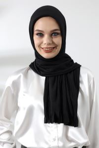 Black Hijab Ready Made Practical Corded Cotton Shawl