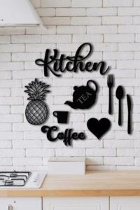 Purelegant Kitchen 9 Parça Mutfak Siyah Lazer Kesim Duvar Dekorasyon Ürünü 3055