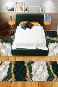 Milano Halı 3 Parça Kaymaz Yatak Odası Dot Halı Seti HT-321 Yeşil