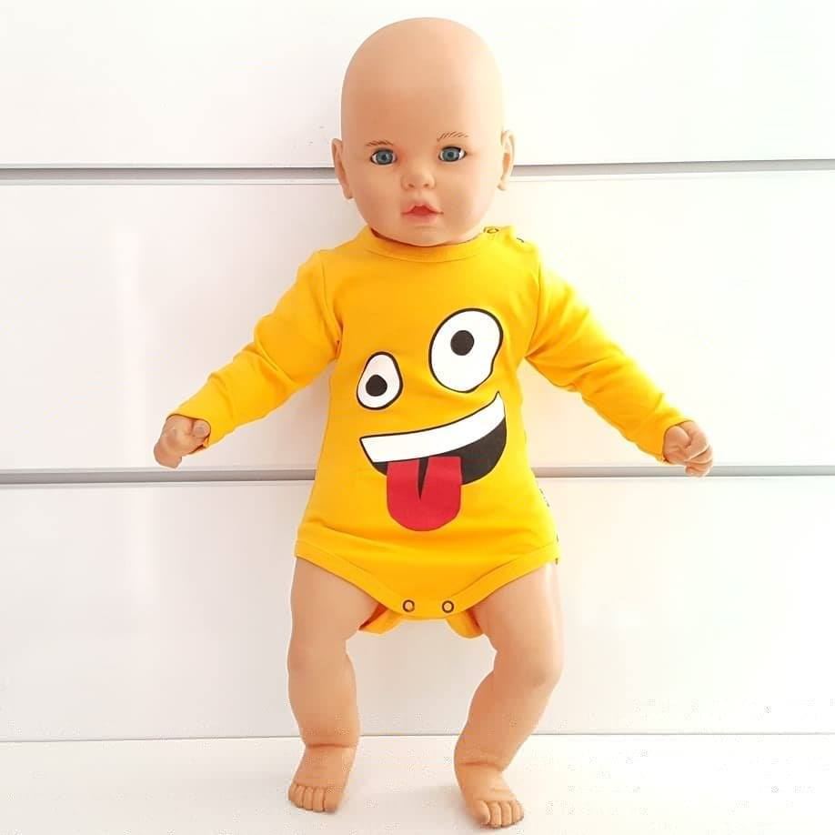 Dil Çıkaran Emoji Uzun Kollu Alttan Çıtçıtlı Badi Zıbın