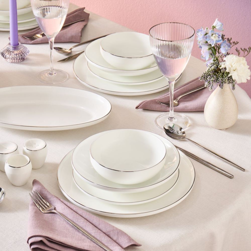 Karaca Fine Bone Meridian 55 Piece Dinner Set for 12 People