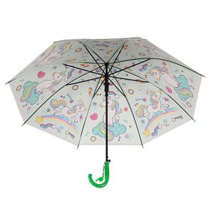 Düdüklü Çocuk Şemsiyesi Yeşil Unicorn Desenli