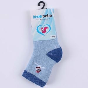 Erkek Bebek Mavi Armalı Desenli Havlu Soket Çorap 1 Yaş
