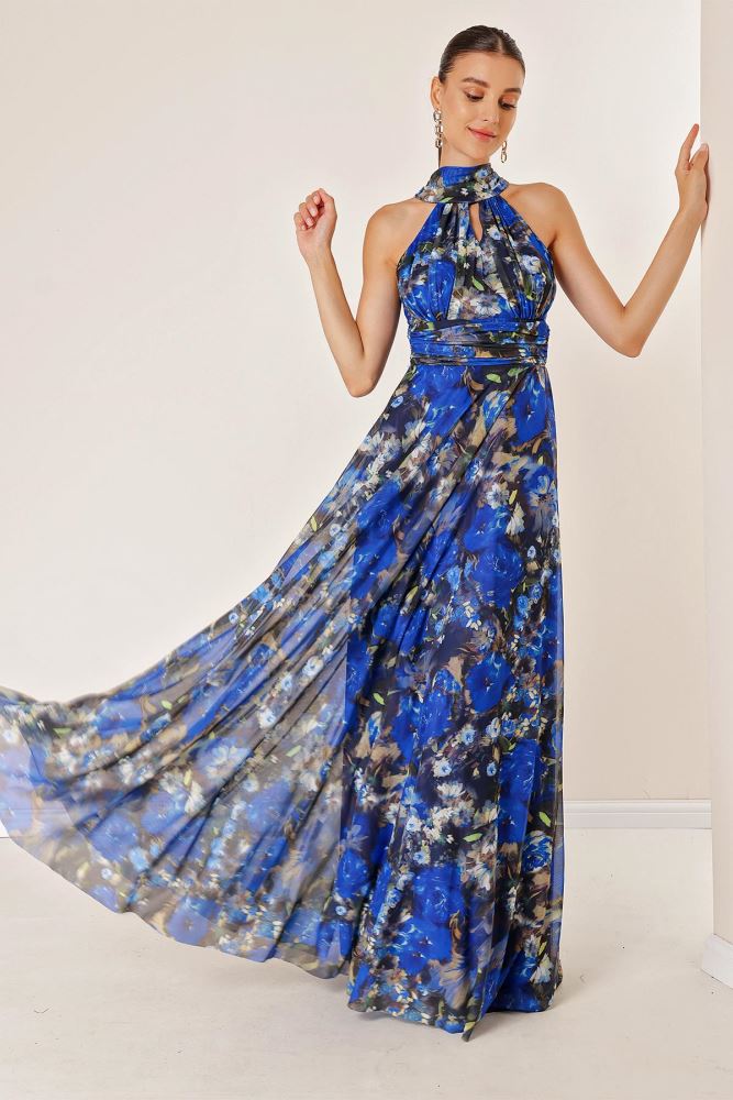 plus size halter dress with built in bra Plus Size Glittery Empire Waist Halter Neck Formal Evening Dress main image 1