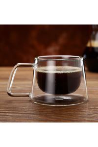 Perotti çift cidarlı cam  kahve fincanı - çift cam kulplu fincan 200 ml 12476