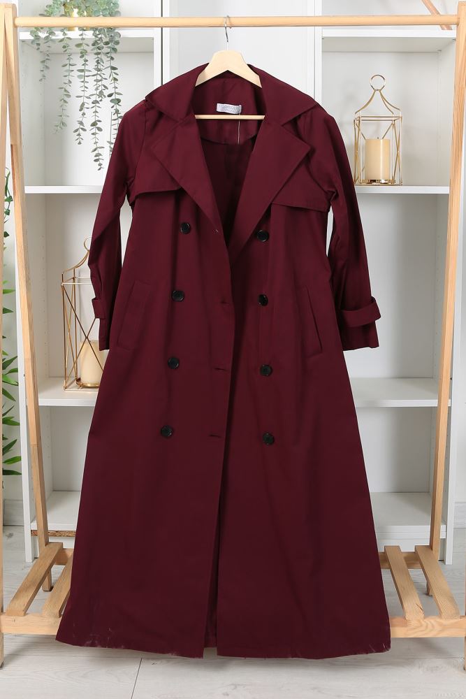 SUDEM Eight Button Cap Trench CoatPlum.