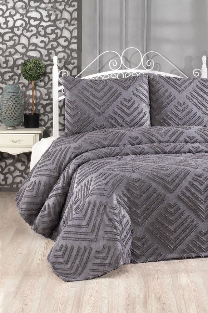 Çeyiz Diyarı Pine 3 Parça Çift Kişilik Pike Takımı Antrasit.