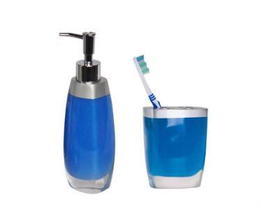 Sıvı Sabunluk Ve Diş Fırçalık 2 Li Banyo Seti,Gri Mavi