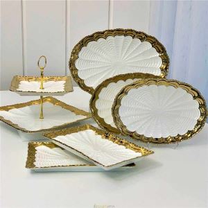 DekorArya Elegant Gold Yaldızlı Porselen Sunum Seti 6 parça