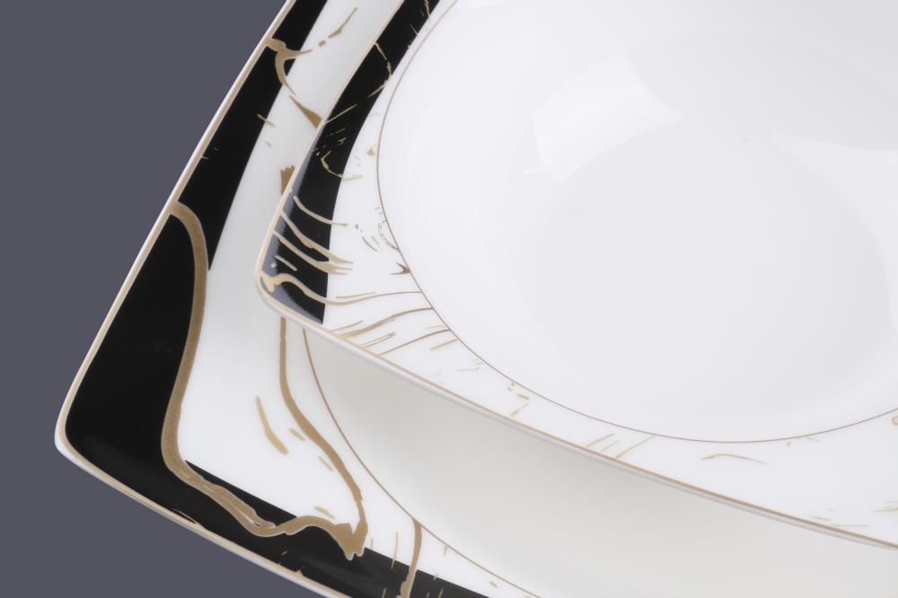 Sevenly 60 Pieces Square Bone Porcelain Gold Dinnerware