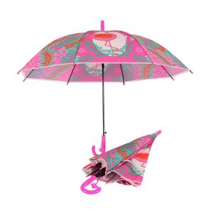 Düdüklü Çocuk Şemsiyesi Fuşya Flamingo Desenli