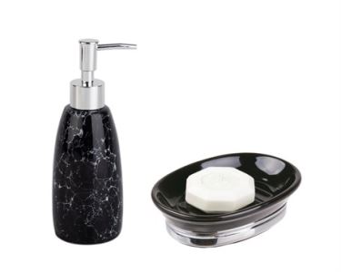 Sıvı Sabunluk Ve Sabunluk 2 Li Banyo Seti,Siyah Porselen