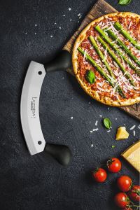 Lazbisa Çelik Mutfak Bıçak Seti Satır Zırh Pizza Kıyma Doğrayıcı Çift Tutmalı Ergonomik (Siyah)