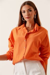 Oversize Uzun Basic Gömlek Oranj
