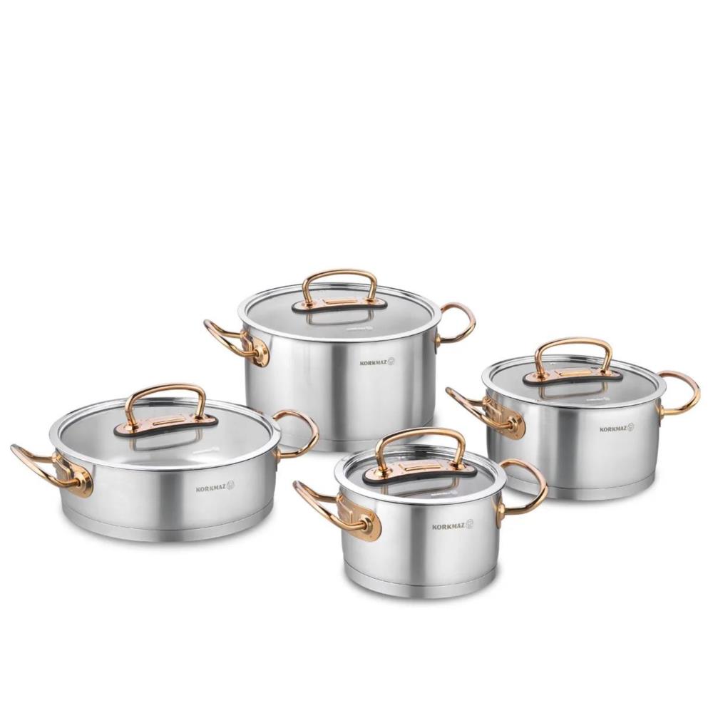 Korkmaz Proline 8 Piece Rosa Gold Cookware Set A1149