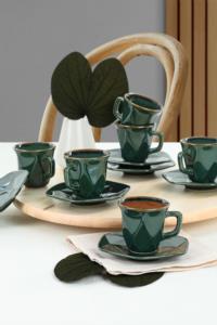 Keramika Zümrüt Kristal Kahve Takımı 12 Parça 6 Kişilik
