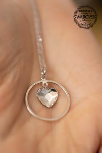 Swarovski Taşlı Halka ve Kalp Model Gümüş Crystal Kolye