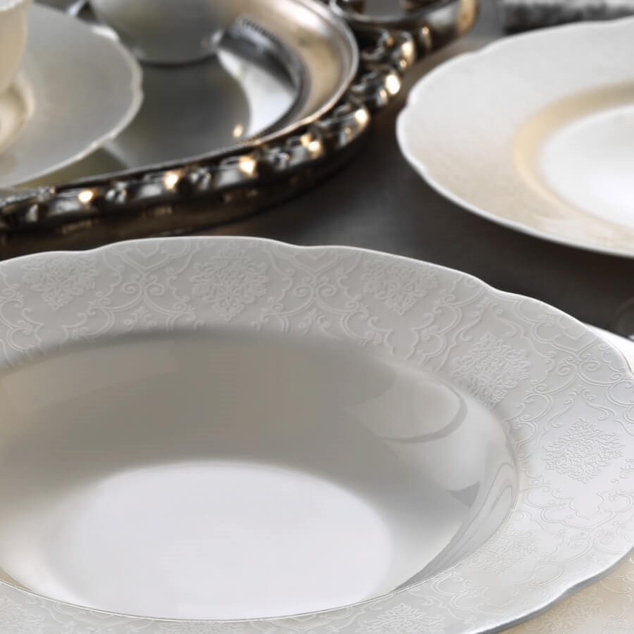 Kütahya Porselen Bone Olympos 62 Parça 10061 Desenli Yemek Takımı