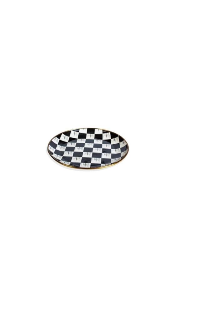 1pc Checkered Enamel Round Plate 26cm Black White Enamel Plates