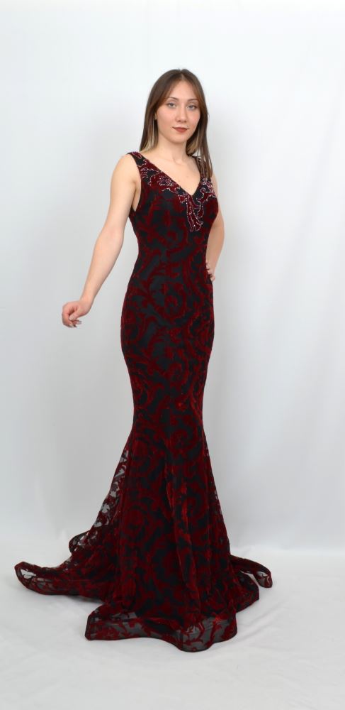 green emerald velvet dress Black Tulle and Burgundy Satin Long Prom Dress, Charming A-Line Party