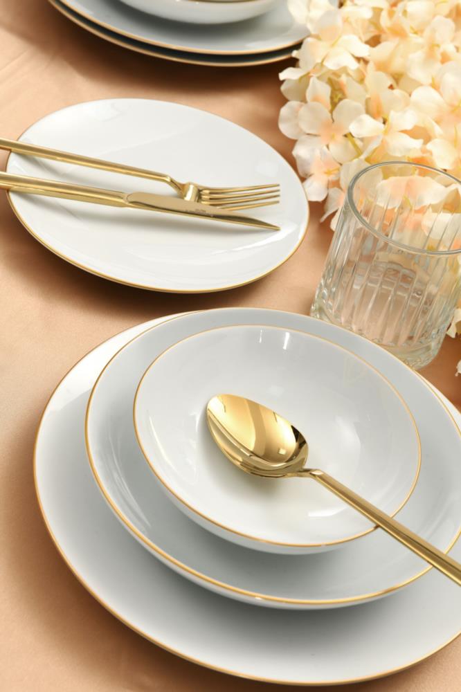 Güral Porselen Set Posate Atina Dinner Oro – 18 Pezzi Per 6 Persone – Porcellana Bianca Adatta A Microonde E Lavastoviglie - 2
