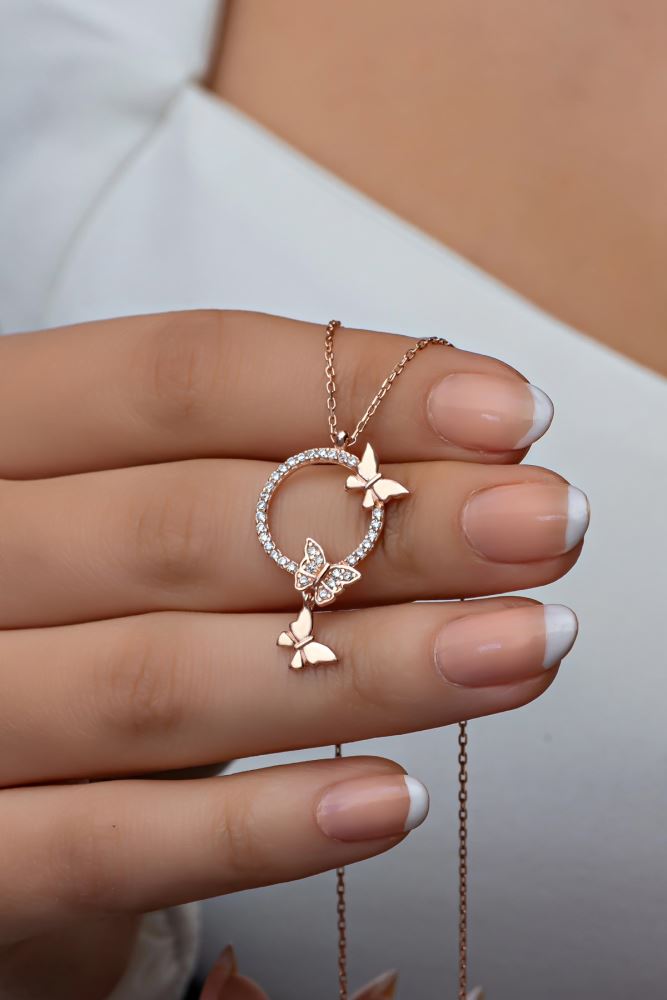 925 Sterling Silver Circle Design Flying Love Butterflies